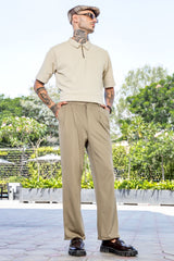 Unisex Beige Casual Straight Fit Mid Rise Korean Trouser