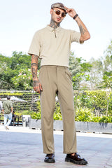 Unisex Beige Casual Straight Fit Mid Rise Korean Trouser