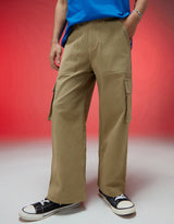 Men's Beige Casual Baggy Fit Solid Cargo