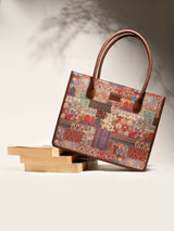 Women's Multicolor Vegan Leather Finish Tote Bag - 17.5L