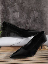 Women's Black Solid Pointed Toe Kitten Heel Pumps