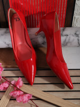 Women's Red Solid Pointed Toe Kitten Heel Pumps