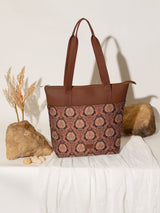 Women's Brown Vegan Leather Finish Tote Bag - 15.5L