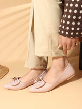 Women's Peach Pointed Toe Textured Ballet Flats with Bows