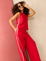 Women's Red Sleeveless Shirt and Loose Pants Co-Ords Set