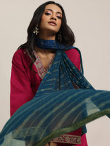 Women's Red Floral Self Design Straight Kurta with Solid Salwar and Self Design Chiffon Dupatta
