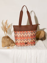 Women's Orange Vegan Leather Finish Tote Bag - 15.5L