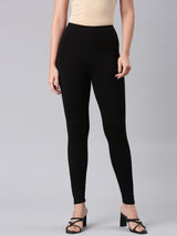 Women's Solid Black Mid Rise Premium Legging