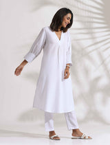 Women's White Slub Kurta Set