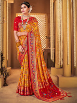 Women's Silk Blend Yellow Woven Design Designer Saree with Blouse Piece