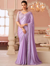 Women's Chiffon Purple Embellished Designer Saree with Blouse Piece
