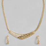 Women's Gold Plated Boomerang Designer Necklace Set with White Crystals