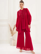 Women's Fuchsia Embellished Georgette Co-ords Set