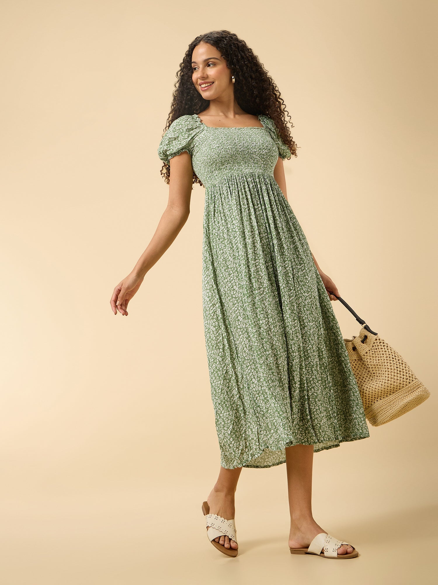 Women's Green Casual A-Line Dress