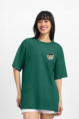 Women's Green Casual Printed Oversized Half Sleeves Tshirt