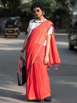 Women's Orange Mul Cotton Saree
