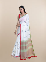 Women's White Pure Cotton Saree