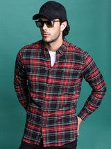Men's Black Casual Checked Slim Fit Full Sleeves Shirt