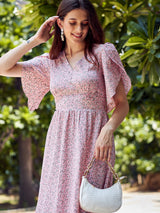 Women's Peach Casual Fit & Flared Dress