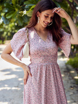 Women's Peach Casual Fit & Flared Dress