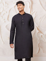 Men's Black Viscose Solid Kurta