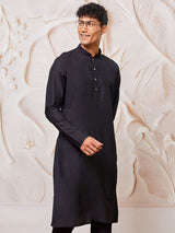 Men's Black Viscose Solid Kurta