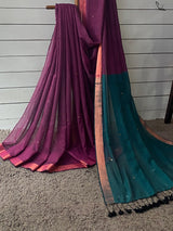 Women's Purple Pure Cotton Saree