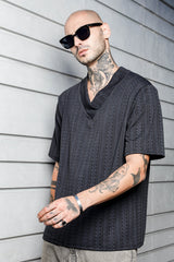 Unisex Black Knited Textured Round Neck Tshirt