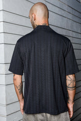 Unisex Black Knited Textured Round Neck Tshirt