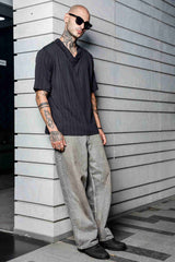 Unisex Black Knited Textured Round Neck Tshirt