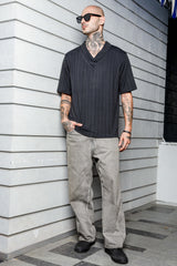 Unisex Black Knited Textured Round Neck Tshirt