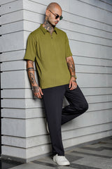 Unisex Olive Knited Textured Round Neck Tshirt
