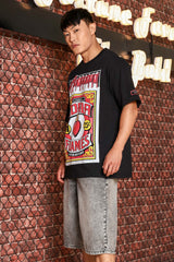 Unisex Black Oversized Printed Drop-Shoulder Sleeve Pure Cotton Tshirt