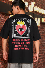 Unisex Black Oversized Printed Drop-Shoulder Sleeve Pure Cotton Tshirt