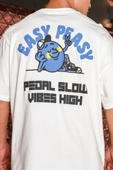 Unisex White Oversized Printed Drop-Shoulder Sleeve Pure Cotton Tshirt