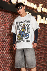 Unisex White Oversized Printed Drop-Shoulder Sleeve Pure Cotton Tshirt