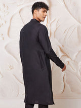 Men's Black Viscose Solid Kurta