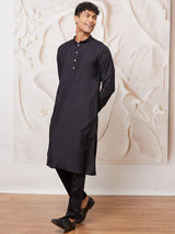 Men's Black Viscose Solid Kurta