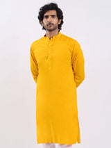 Men's Yellow Cotton Solid Kurta