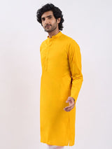 Men's Yellow Cotton Solid Kurta