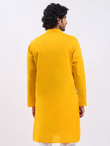 Men's Yellow Cotton Solid Kurta