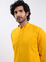 Men's Yellow Cotton Solid Kurta