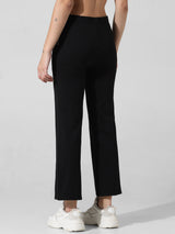 Women's Black Knitted Casual Solid Cropped Legging