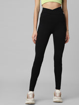 Women's Black Knitted Casual Solid Regular Fit Legging