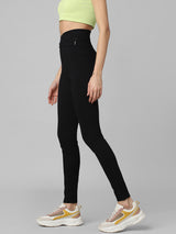 Women's Black Knitted Casual Solid Regular Fit Legging