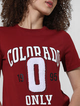 Women's Brown Knitted Casual Printed Regular Fit Half Sleeves Tshirt