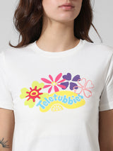 Women's Beige Knitted Casual Printed Regular Fit Half Sleeves Tshirt