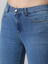 Women's Blue Woven Casual Solid Regular Fit Jeans