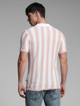Men's Pink Casual Regular Fit Striped Half Sleeves Polo Tshirt