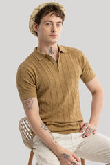 Men's Brown Casual Slim Fit Printed Half Sleeves Polo Tshirt